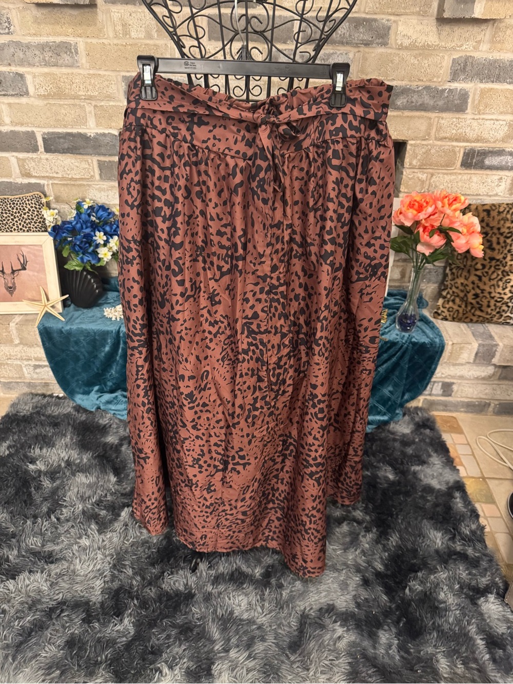 SHEIN Tie-Waist Brown Animal Print Maxi Skirt